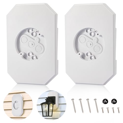 2 Pack Vinyl Siding Mounting Blocks 8141DBL Outdoor Light Mounting Block with Built-in Electrical Box Siding Mount Kit for 1/2 inch Lap Double and 4 inch White