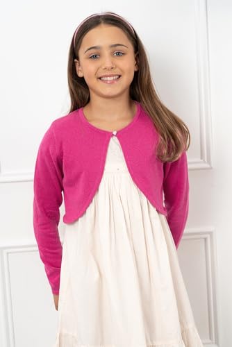 Image of BOLEROSE Girls Sparkle Long Sleeve Bolero | Open Front, Heart Diamante Button, Glitter Thread, Cropped Length, Ribbed Cuffs, Won't Shed or Flake, Ages 3-14