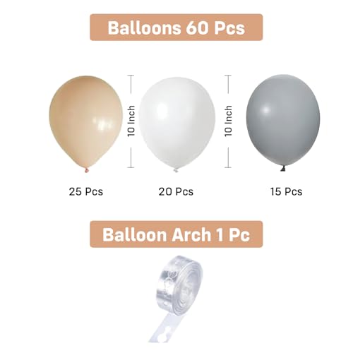 Image of Party Propz Balloon Decoration Kit - Set of 61 Pcs Gold White Grey Balloons for Decoration, Latex Balloons with Balloon Arch Strip for Birthday Party, Anniversary & Home Decoration