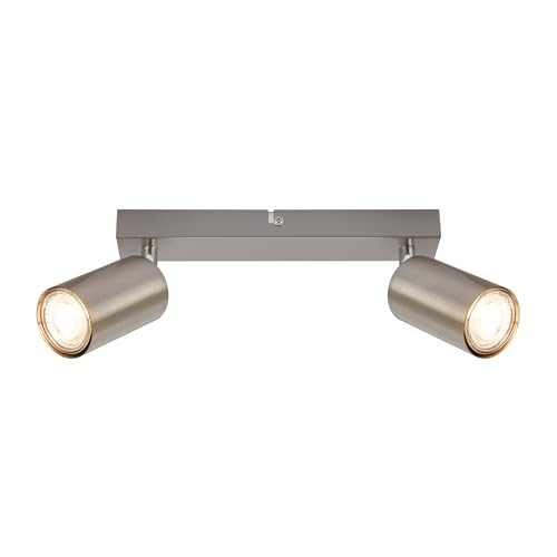 Briloner   Focos LED Interior Techo Orientable, Casquillo 2x GU10, Máx. 9 W, Lámparas de Techo Salón, Plafones LED, Candeeiro Teto, 25,5 cm, Níquel Mate