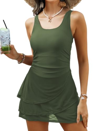 Image of CiCiBird Women One Piece Tummy Control Swimsuit Modest Swim Dress Bathing Suit Skirt Swimwear