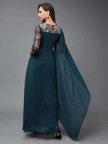 Image of Miss Chase Women's V-Neck Full Sleeve Self Design Lace-Overlaid Georgette Maxi Dress