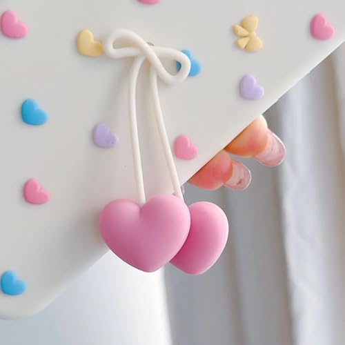 Image of MIDOS Cute 3D Cherry Heart Charm Case for iPhone 15 Soft Silicone Protective Cover with Pastel Hearts and Bow Design Girls Case for iPhone 15