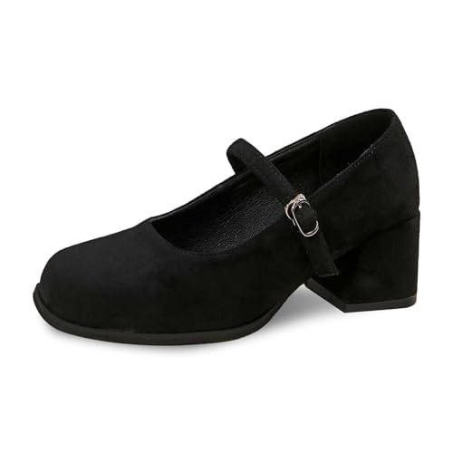 2026 - Zapatos casuales cómodos con hebilla de gamuza para mujer, para uso diario, sin cordones, tacón cuadrado, para mujer, Black, 37 EU 2026 - Zapatos casuales cómodos con hebilla de gamuza para mujer, para uso diario, sin cordones, tacón cuadrado, para mujer, Black, 37 EU