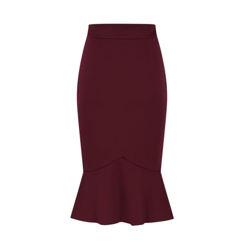 Womens Mermaid Pencil Skirts Plus Size Stretch High Waist Ruffle Hem Bodycon Midi Skirts Business Office Work Skirts4