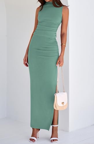 BTFBM Summer Two Piece Skirt Set for Women 2025 Dressy Lightweight Sleeveless Knit Top Going Out Split Maxi Skirt Set