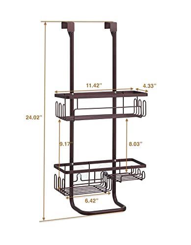 Sunnypoint Classic Metal Bathroom Shower Caddy, Over Door Hanging Storage Organizer Basket (Standard, Brown) #TOP4