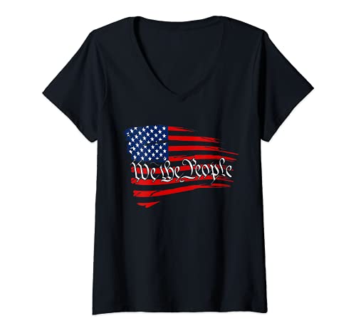 Mujer Patriotic We The People Vintage Bandera de Estados Unidos Libertad Libertad Camiseta Cuello V