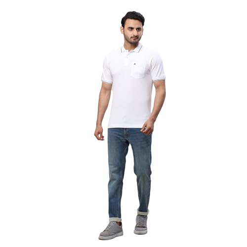 Image of Raymond Men's Modern Fit Solid Pattern Pure Cotton Half Sleeve Polo Neck Casual T-Shirt