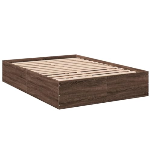 vidaXL Bettgestell, Bett Doppelbett für Schlafzimmer, Bettrahmen mit Lattenrost, Schlafzimmerbett Modernes Design, Braun Eichen-Optik 140x200cm Holzwerkstoff