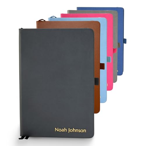 Promot Ruled Journal Notebook - Custom Embossed Text with Gold Metallic Foil - A5 Black 192 Lined...