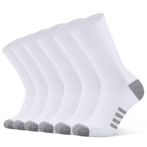 Image of Men's Cushioned Crew Socks 6 Pack Cotton Running Athletic Socks Sport Daily