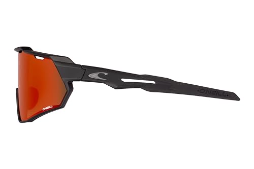 Image of O'NEILL 9040 Sports Wrap Shield Sunglasses for Men, Women UV400 Protection for Cycling, Running, 141mm, Red Mirror Lens, Matte Black
