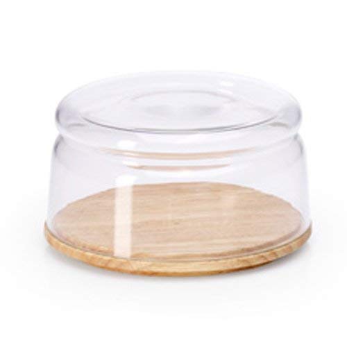 Käseglocke/Schüssel, 2-tlg. aus Gummibaumholz und mundgeblasenem Glas, Ø 16 x 9 cm