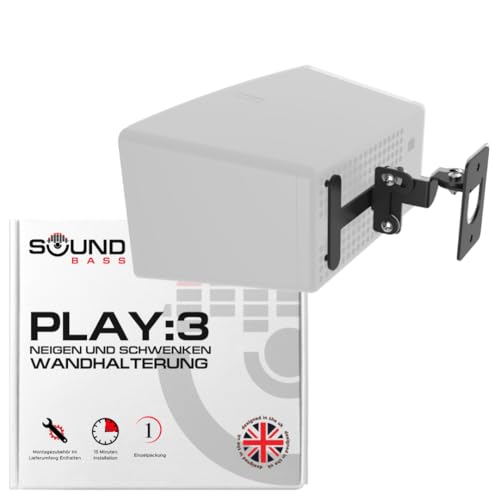 Sound Bass Play 3 Wandhalterung Verstellbarer Dreh- und Neigungsmechanismus Einzelhalterung mit Befestigungsmaterial Schwarz kompatibel mit Sonos Play: 3 Lautsprecher In Großbritannien entwickelt