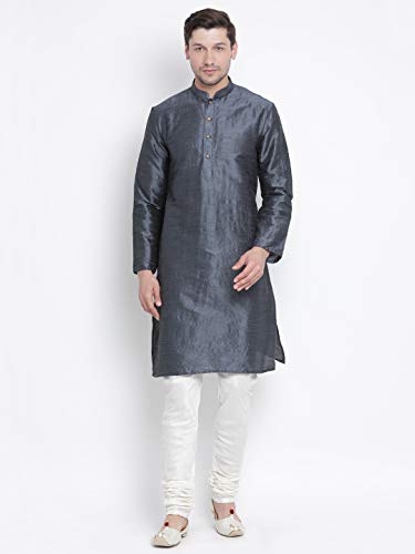 Image of VASTRAMAY Men Light Blue Cotton Kurta Pyjama and Dupatta Set (VASMKWH000nPCWHnD5AQ 36) | Independence Day
