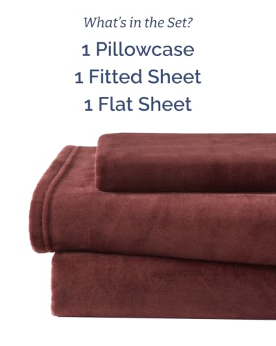 Image of Fleece Sheets Twin XL Size Set - 3-Piece Flannel Sheet Set - Burgundy