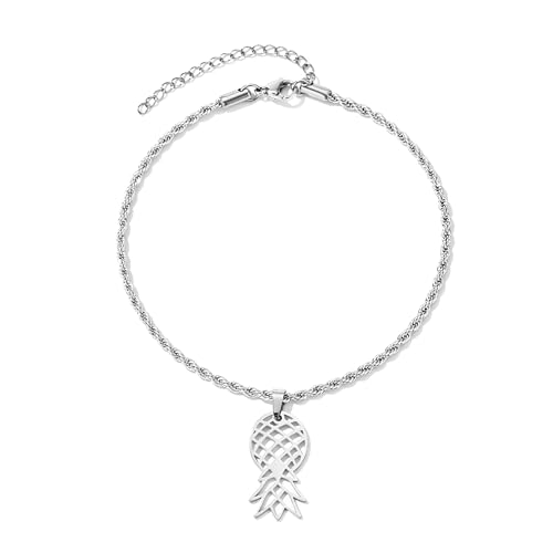 Image of Upside Down Pineapple Anklet, Upside Down Pineapple Pendant Ankle Bracelet (Silver)