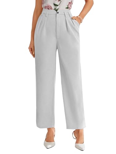 Image of Shasmi Women's High Waist Pleated Straight Leg Trousers - Elegant Solid Color Work Pants with Pockets, Casual Office Wear Polyester Blend Wide Leg Suit Pants (Trouser 235)