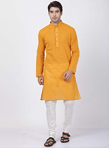 Image of Vastramay Men's Yellow Pure Cotton Kurta - (VASMK070YW) for Size - 36