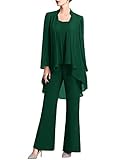 High quality chiffon, comfy to wear Three Pcs mother of the bride pants suit, tank top with long jacket, elastic waist pant Suitable for our wedding, work, party, prom, evening Matching with high heels, bags, necklace, make you more elegant These pan...