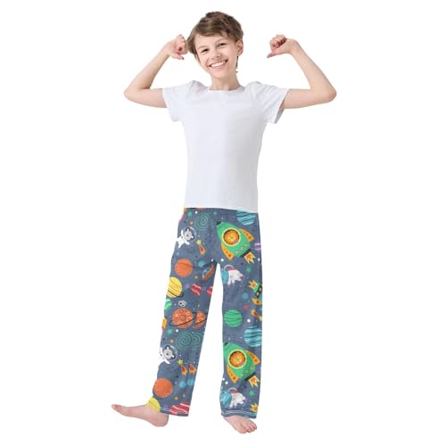 ZZXXB Bear Raccoon Astronaut Boys Long Pants Soft Trousers Elastic Waist Kids Lounge Bottoms with Pockets S-XL2