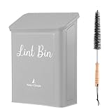 SUBEKYU Metal Magnetic Lint Bin for Laundry Room, Wall Mounted Lint Box Holder with Lid for Dryer,Light Grey