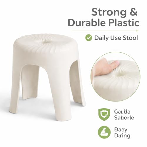 Image of Plastic Stool for Home & Bathroom | Strong & Durable Anti-Slip Stool | Modern Matte Finish | Multipurpose Daily Use Stool (Off-White /Cream)