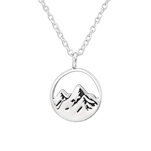 Monkimau Mädchen Kette Berg Panorama Anhänger aus 925 Sterling Silver echt Silber mit 45cm Cover