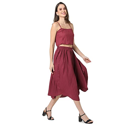 Image of PINACOLADA Women Solid Stylish Casual Co-Ord Set (Skirt & Top)