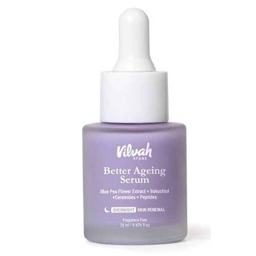 Image of Vilvah Better Ageing Face Serum | Bakuchiol & Blue Pea Extract | Helps Reduce Fine Lines & Wrinkles | Firms, Hydrates & Strengthens Skin Barrier | Beginner-Friendly & Pregnancy-Safe | 20ml