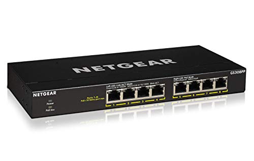 NETGEAR-Switch-PoE-de-8-Puertos-Unmanaged-GS308PP-Switch-Ethernet-con-8-x-83W-PoE-montaje-sobremesapared-carcasa-metalica-resistente