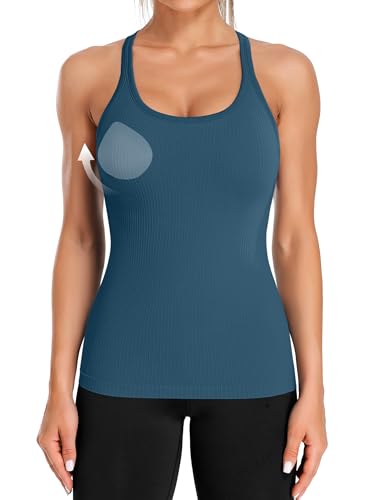 Image of ATTRACO Ribflex Ribbed Workout Tank Tops for Women with Built in Bra Racerback Scoop Neck Athletic Top