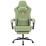 Gaming Chair with Footrest Ergonomic Computer Chair Massage Lumbar Cushion, Racing Video Game Chair Adjustable Rocker Recliner Executive Office Desk Chair Fabric for Adults