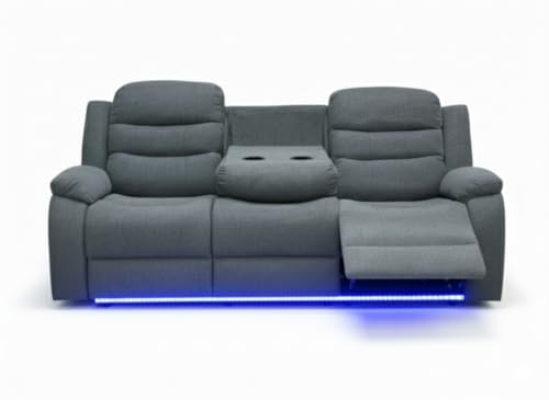 Madrid Fabric Electric Recliner Sofa with Cupholders 3+2 Seater USB Charging Ports LED Lights Fabric Recliner Sofa Set (Grey) (3 Seater)