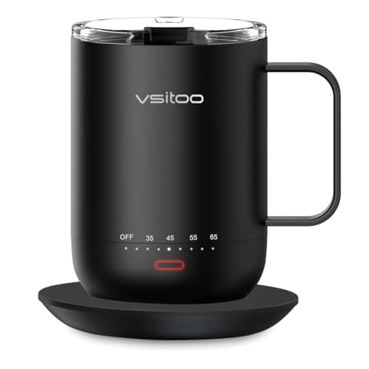 vsitoo Taza de café inteligente con control de temperatura S3 PRO, 414ml, calentador de café autocalentable con control manual y por APP, recargable y a pilas, luz LED (Negro)