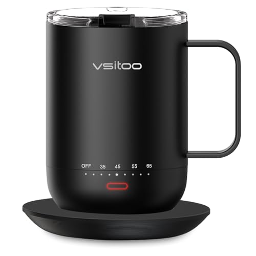 vsitoo Taza de café inteligente con control de temperatura S3 PRO, 414ml, calentador de café autocalentable con control manual y por APP, recargable y a pilas, luz LED (Negro)