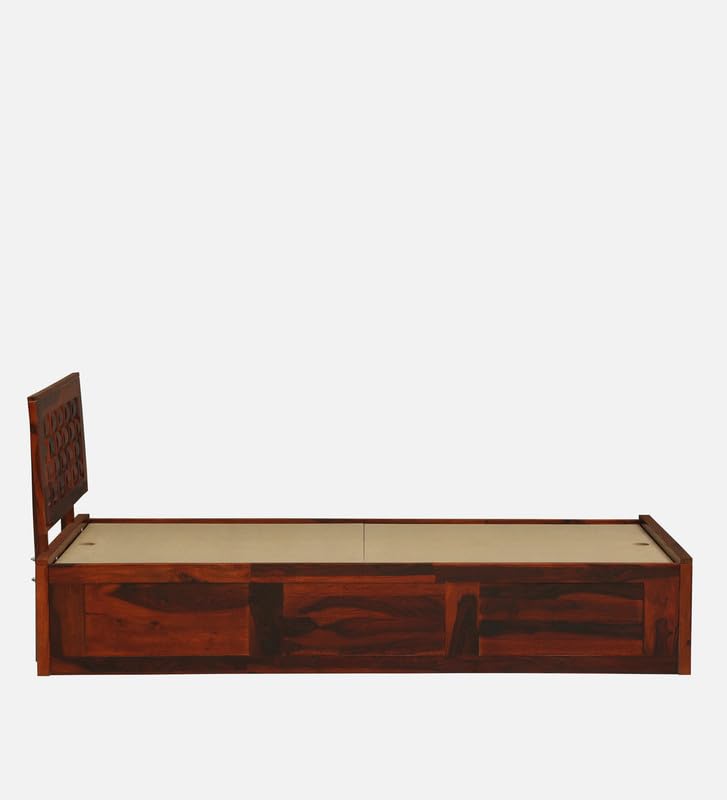 Image of Solid Sheesham Wood Woodora Single Bed with Box Storage | Wooden Single Bed Cot Palang Furniture for Bedroom Living Room Home and Hotel (Honey Oak Finish)