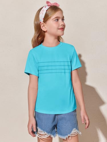 Image of Imily Bela Girls Pleated Short Sleeve T Shirts Kids Summer Crewneck Shirts Casual Tops Tees 5-14 Years