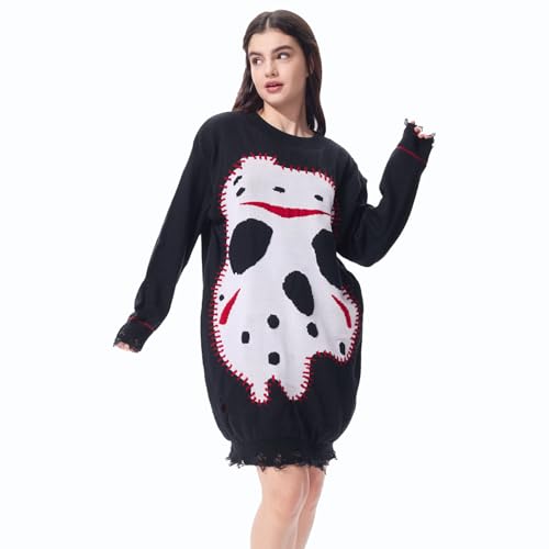 GOBWCOT Jason Costume Women Scary Killer Sweater Horror Movie Friday Outfit Creepy Halloween Cosplay Dress Up (Black S/M)