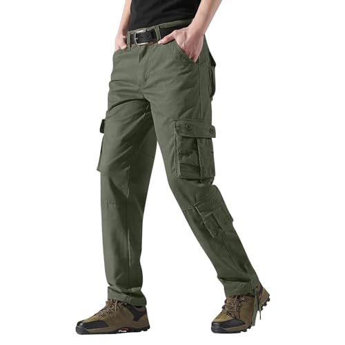 Pantalones de senderismo para hombre, pantalones cargo para exterior, con 6 bolsillos, corte relajado, pantalones de deporte, pantalones de trabajo monocolor, talla única, verde, M