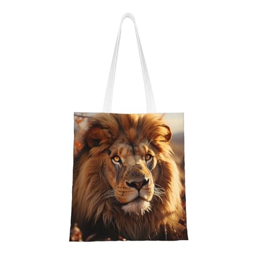 Canvas Tote Bag for Women Shoulder Tote Purse Reusable Grocery Bag Lion on grassland Aesthetic Shopping Bags