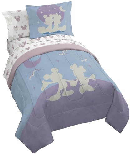 Image of Disney Mickey and Minnie Mouse Twin Comforter Set 5 Piece Bedding, Grey | Bed in a Bag, Comforter Sheets Sham Pillowcase, Official Product, Soft Microfiber, Machine Washable, Easy Care, Kids Gift