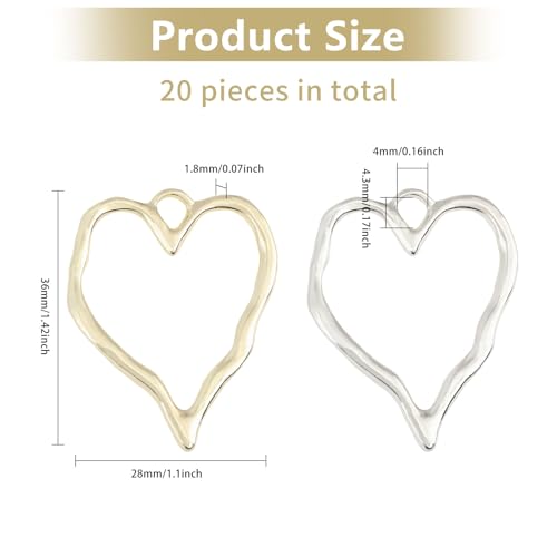 CHGCRAFT 20Pcs 2 Colors Heart Open Back Bezel Charms Pendants Zinc Alloy Pendants Bezel Blank Trays Geometric Hollow Frame Charms For DIY UV Resin Epoxy Resin Pressed Flower Jewelry Golden Silver - Image 2