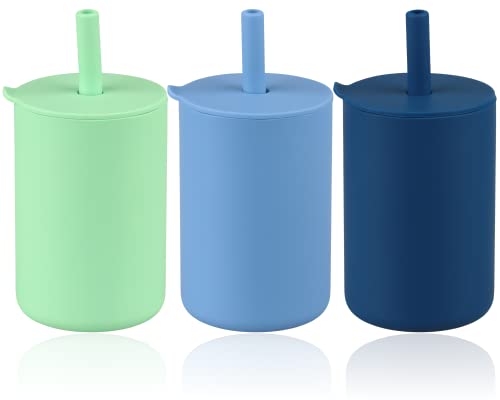 Kalovin Baby Sippy Cup, 3 Pack Silicone Trainer Cup Toddler Training Straw Cup For Boys And Girls, Unbreakable, Spill Proof Sippy Cup For Toddlers, 6 Oz (Powder Blue/Mint/Blue) #TOP11