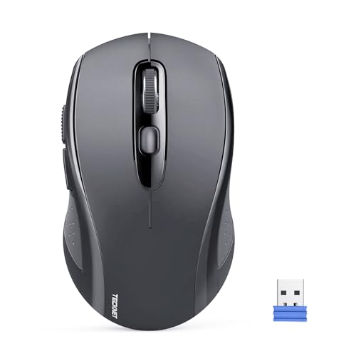 TECKNET Bluetooth Mouse, 4000DPI Wireless Mice for Laptop 2-in-1(BT 5.0/3.0+2.4Ghz) Computer Portable PC Mouse Wireless with USB Receiver for Mac (USB-A+Bluetooth, Light Black)