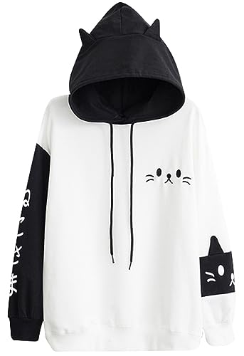 CRB Fashion Womens Girls Teens Teenagers Kawaii Cute Bunny Bear Sweater Hoodie Top Shirt Sweatshirt (White Black)