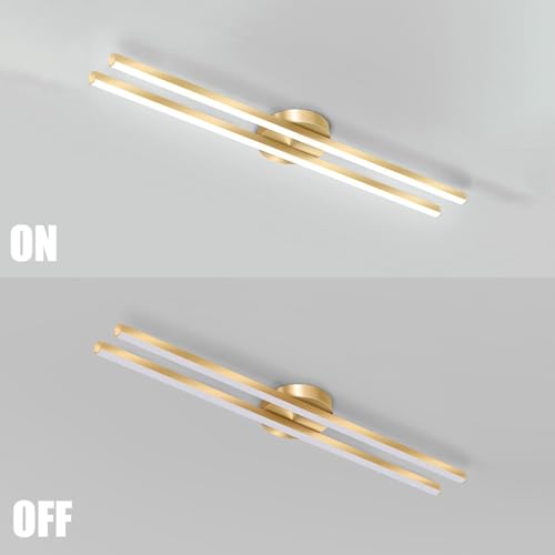 Plafonnier LED moderne rectangle doré 120cm 48W avec télécommande