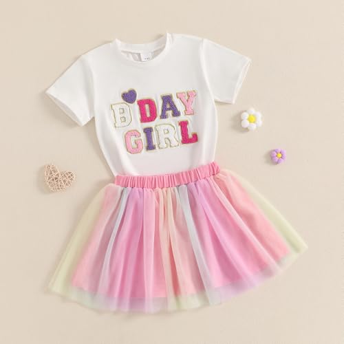 Toddler Baby Girl Birthday Outfit Emboridery Letter Print Shirt Top Tutu Skirt Mesh Princess Dress Cake Smash Outfit2