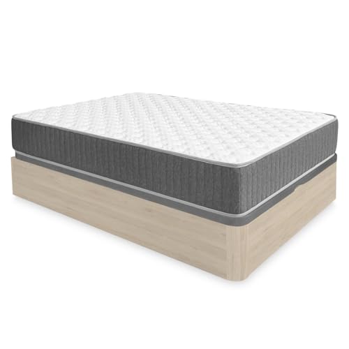 DEKIT   Pack Ahorro Dormitorio Canapé Round con 1 Colchón viscoelástico con muelles ensacados Aurea 150 x 190cm